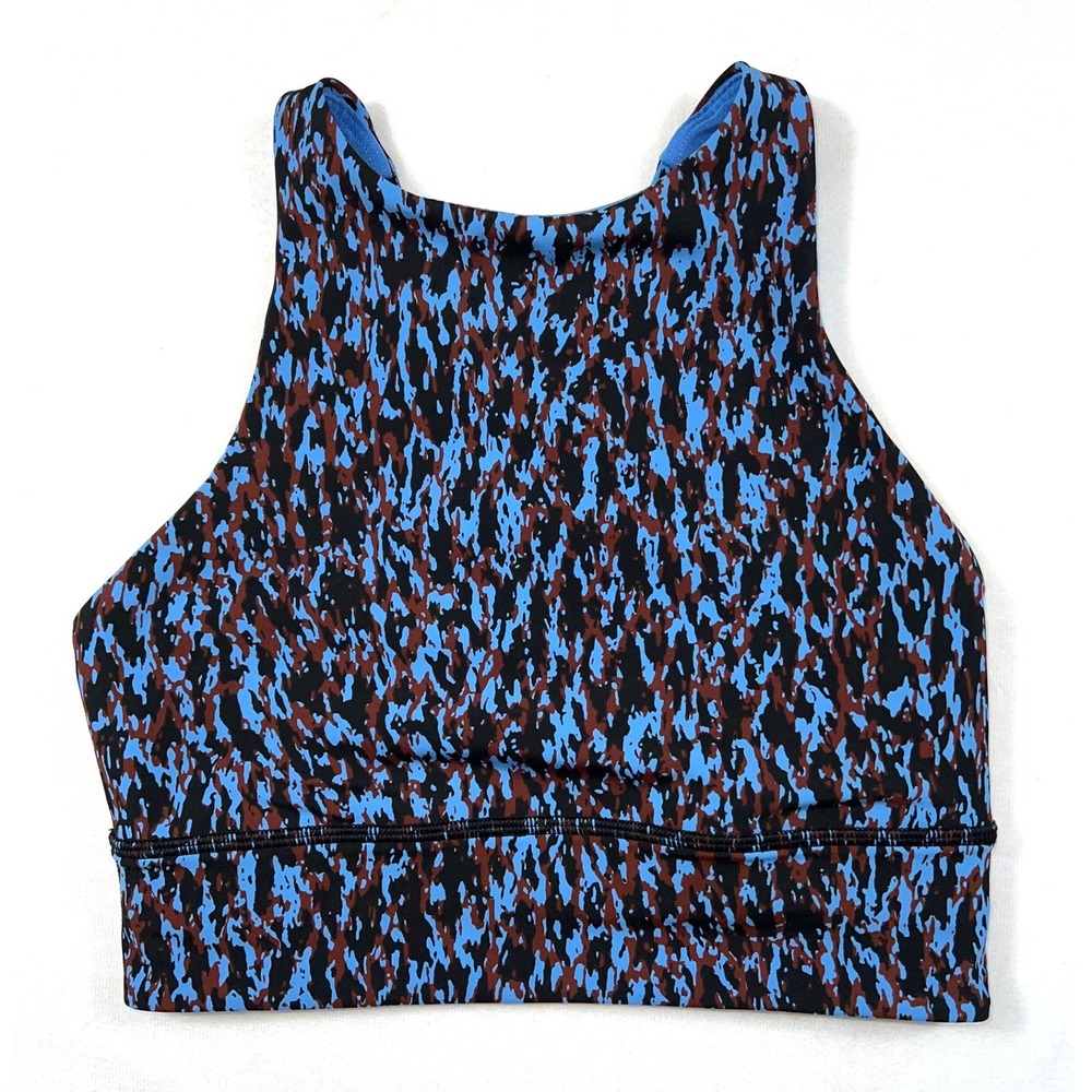 Lululemon Energy Bra High Neck Size 4 Blue Red Camo Sports Bra Training Like New